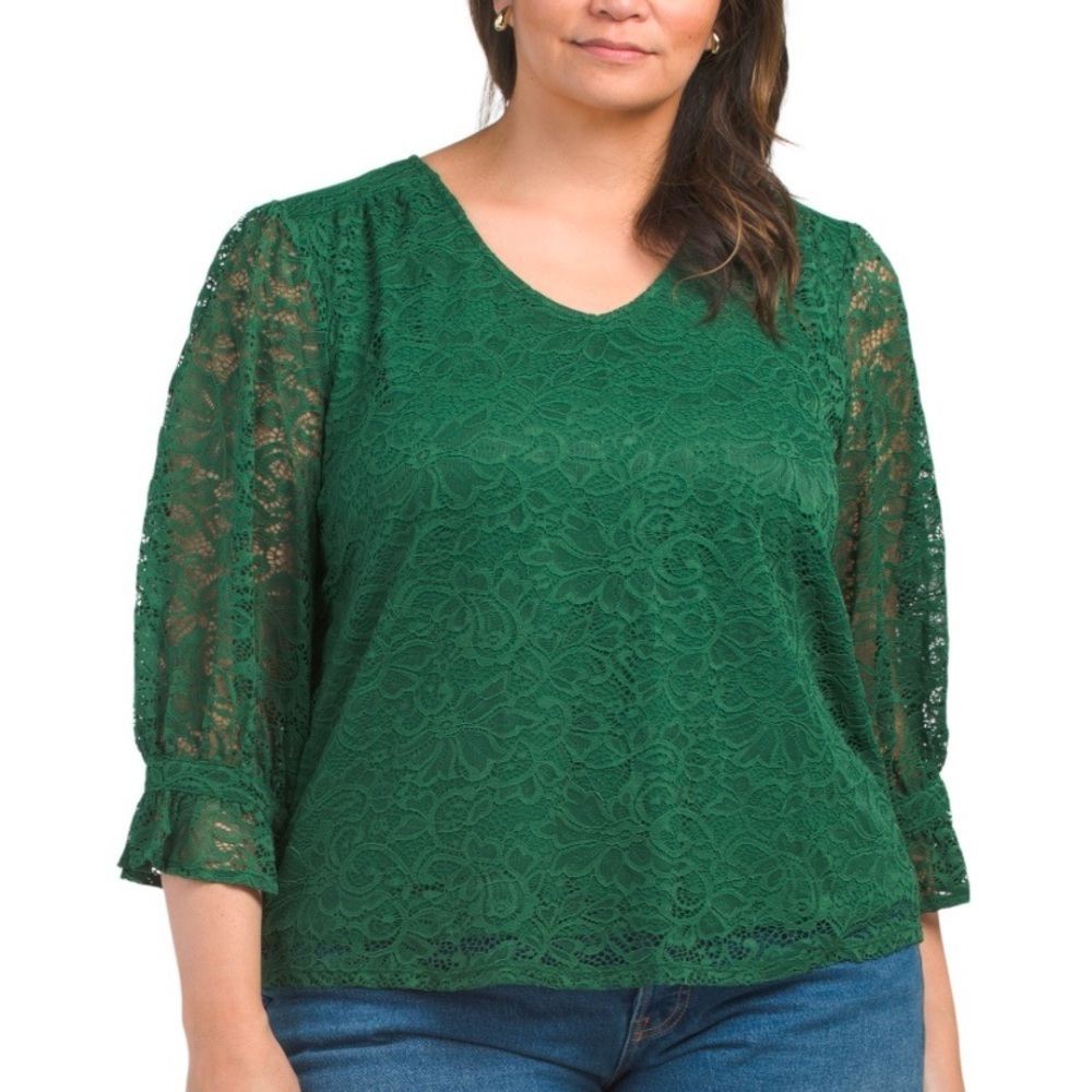 Zac‎ & Rachel Plus Size Lined Lacey Green Blouse size 3X